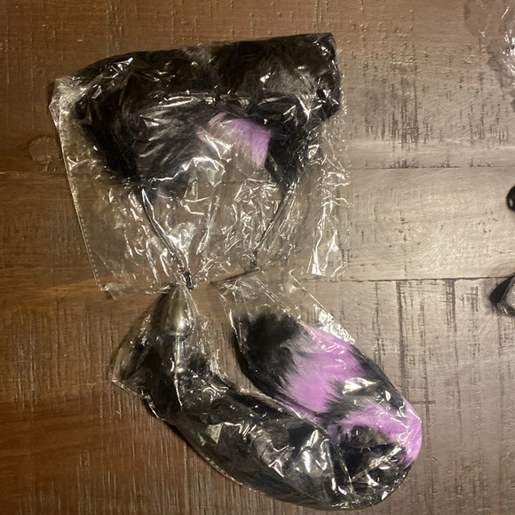 Purple and Black Furry Ears and Tail Set butt plug Small - Picture 2 of 2